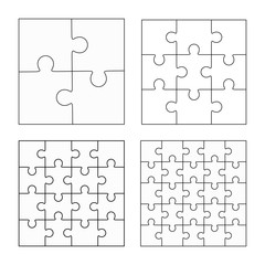 Jigsaw puzzle four vector flat blank templates set