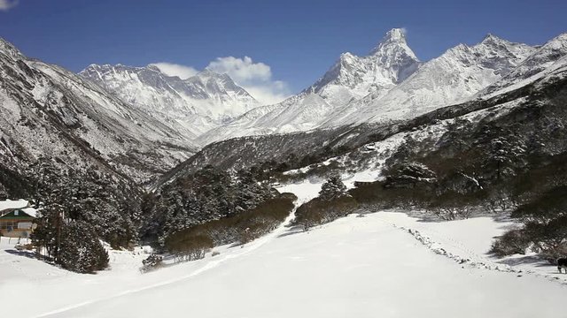 Ama Dablam mountain timelapse, Everest region in Himalaya, Nepal