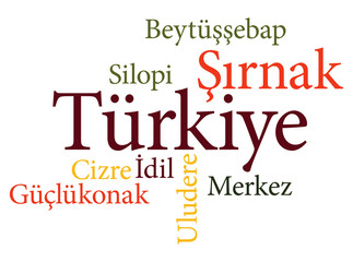 Turkish city Sirnak subdivisions in word clouds