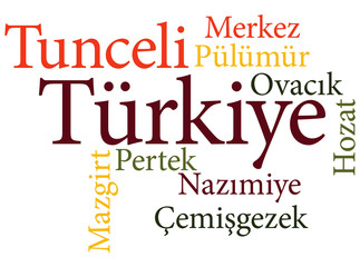 Turkish city Tunceli subdivisions in word clouds