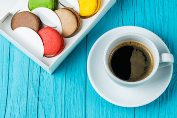 Macaroon with cup of coffee