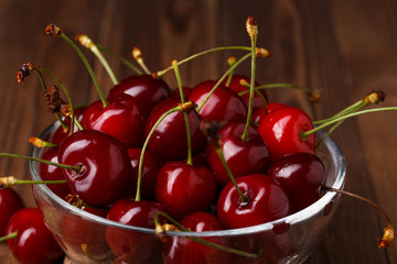 Bowl with fresh red Cherries.