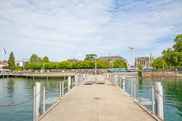 Shipping pier at Burkliplatz, where excursion ships starts for boat trips over Lake Zurich and...