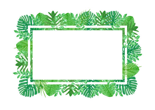 Tropical Leaves Watercolor Rectangle Frame Template