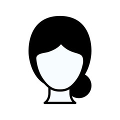 black silhouette thick contour of faceless woman with collected hair vector illustration