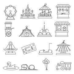 Amusement park lineart elements isolated background design concept vector illustration