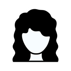 black silhouette thick contour of faceless woman with wavy medium hairstyle vector illustration