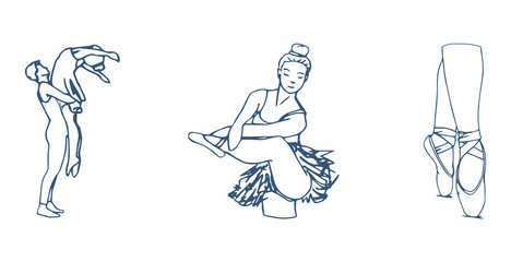 Vector icon set of ballet dancers against white background