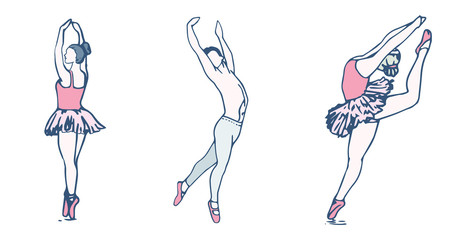 Vector icon set of ballet dancers against white background