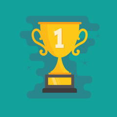 Trophy, first place, number one, flat icon illustration vector.
