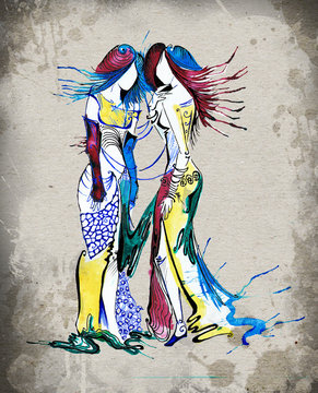 horoscope girl twin watercolor