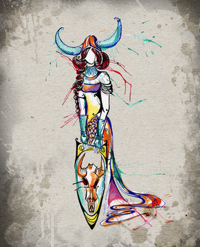 The Bull Horoscope girl watercolor