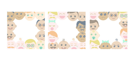 Vector set of frames with different human faces against white background