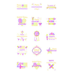 Various icon set of independence day celebration against white background