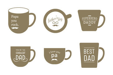 Vector icons of cup with fathers day message on white background