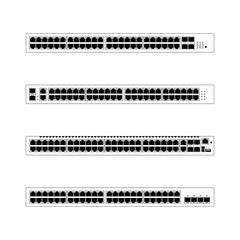 Front panel 48 ports networking ethernet switches - obrazy, fototapety, plakaty
