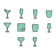 Vector set of various drink glasses against white background