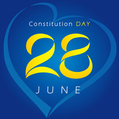 Ukrainian Constitution day vector greetings. National holiday in Ukraine 28th of June logo. Celebrating congratulating 28 anniversary lovely symbol or Valentine's Day sign.