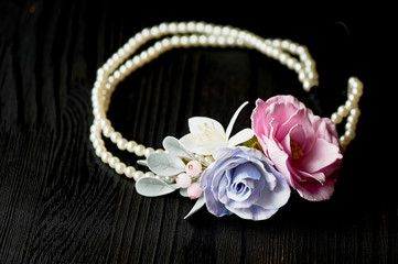 a little rim with delicate berries and roses, handmade, suede plastic and cold porcelain.