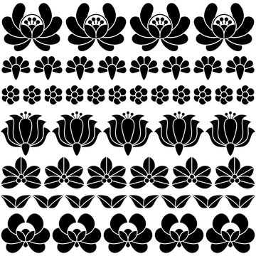 Seamless Hungarian black folk art pattern - floral Kalocsai embroidery 