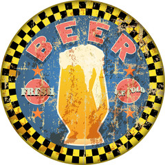 retro beer advertising sign, vector illustration,grungy style
