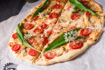 vegetarian wild garlic pizza
