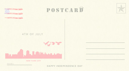 4th of july independence day postcard template. Ready to use independence day retro postal card. Vintage style.	