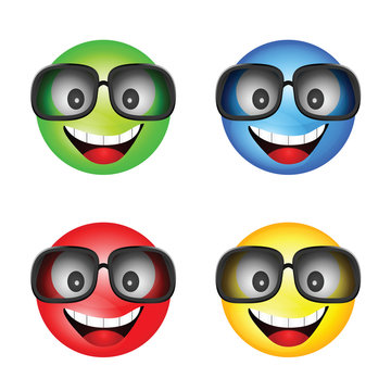 smiley with sunglasses in different color illustration