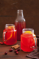 hot cranberry tea with orange cinnamon, warming drink