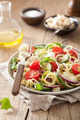 spiralized courgette salad greek style with tomato feta olives cucumber