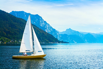Sailing boat on the lake Traunsee, Austria