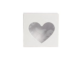 white gift paper heart box isolated on white background