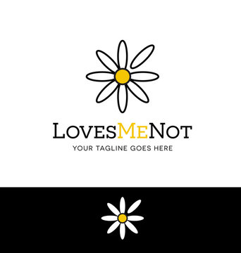 logo or icon design of a white daisy with a plucked petal. Concept for love, relationships, dating. Vector illustration.