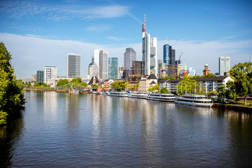 Fototapeta na wymiar View on the financial district with Main river in Frankfurt city, Germany