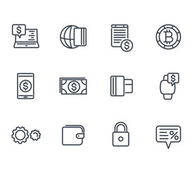 Payment methods and internet banking icons set in linear style