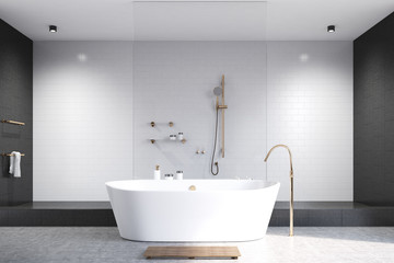 Obraz na płótnie Canvas White bathroom with black tiles