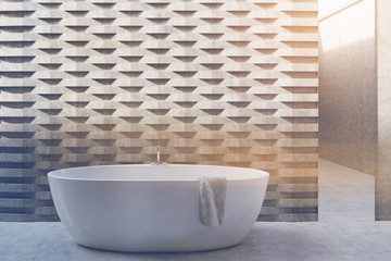 Naklejka na ściany i meble Round bathtub, brick pattern wall toned