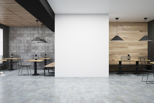 Wooden and dark gray cafe, wall