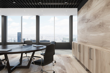 Light wooden meeting room close up