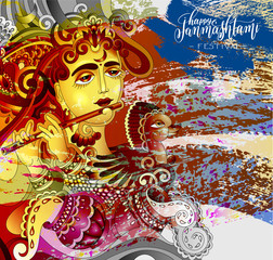 Obraz na płótnie Canvas happy janmashtami celebration design greeting card