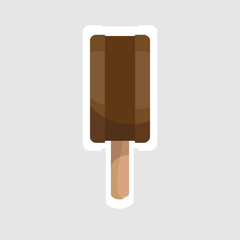 Brown ice cream sticker style icon with white outline isolated on light grey background