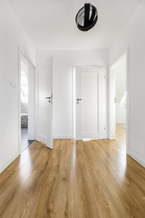 Wood flooring and snow-white walls