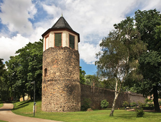 Fototapeta na wymiar Ochsenturm tower at Altes Schlossat (Old castle) in Hochst (district of Frankfurt am Main). Germany