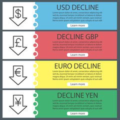Currencies rate fall web banner templates set