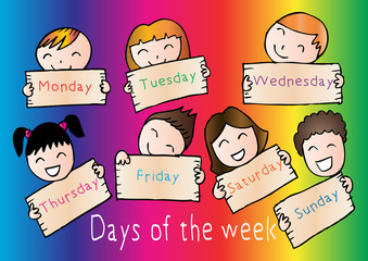  Days of week with children. Cartoon style.
