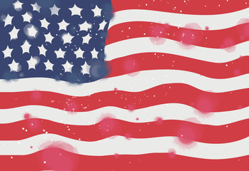 Flag of America, Watercolor on white background. Digital art painting