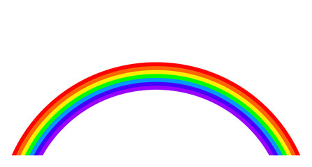 Rainbow illustration on white background. Rainbow bands in the seven main colors of the spectrum. Arc in the colors of visible light. Red, orange, yellow, green, blue, indigo and violet. Vector.