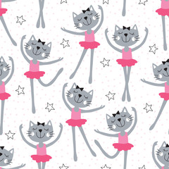 seamless ballerina cat pattern vector illustration © Larienn