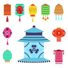 Fototapeta na wymiar Chinese lantern collection vector set paper holiday celebrate graphic chinese celebration sign