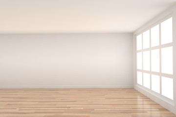 empty room with wood floor and light interior in 3D rendering